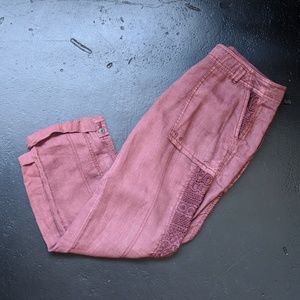 Anthro Hei Hei Marlena lace linen cropped pants